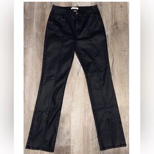 NWOT Women's Black Coated Straight Leg Jeans w/Slits in front Size 13 30X33